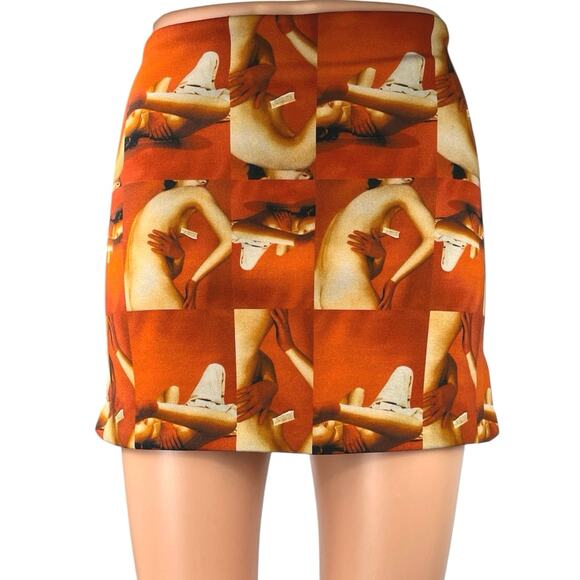 Tiger Mist Orange Knit Body Graphic Print Straight pencil Mini Skirt Size XS - Picture 1 of 6